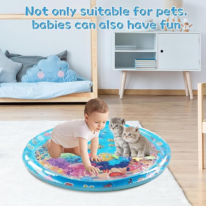 Pet Water Bed, 2025 New 40in Large Dog Water Bed, Thickened Cat Water Mat with Fish, Water Sensory Play Mat for Cats, Durable & Easy-Clean Playmat, Suitable for Indoor Pets