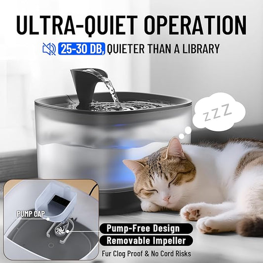 Veken Cat Water Fountain with Detachable Tank, Easy to Clean & Assemble, 84oz/2.5L Automatic Pet Drinking Dispenser with Quiet Operation & LED Light for Cats, Dogs and Small Pets, Black