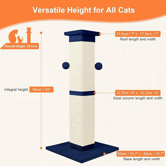 Cat Scratching Post 33 Inch Nature Sisal Scratch Post for Indoor Cats, Large Cat Scratcher Protect Your Furniture, for All Breeds Blue