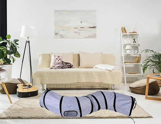 iCAGY Cat Tunnel for Indoor Cats Interactive, Rabbit Tunnel Toys, Pet Toys Play Tunnels for Cats Kittens Rabbits Puppies Crinkle Pop Up Gray 47" Shape S