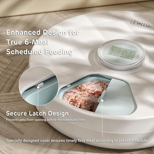 Brioche Automatic Wet Food Feeder for Pets - True 6-Meal Cordless Fresh Can Dispenser with Two Ice Packs, Perfect for Newborn Senior Sick Cats and Small Dogs