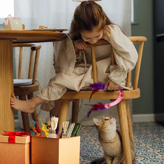 Cat Chew Toys, 11 Pack Kitten Catnip Toys Silvervine Sticks for Indoor Cats Teeth Cleaning, Interactive Treat Stretch Dental Chew Rope with Bell Feather