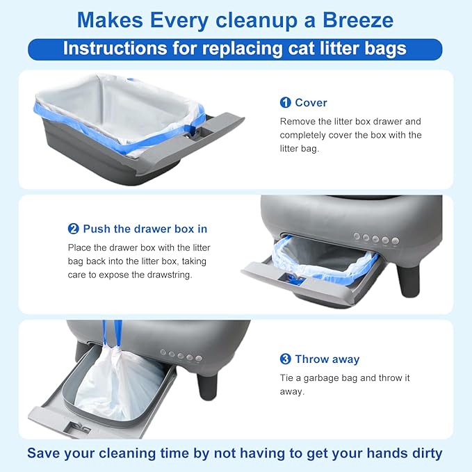 Thicken Cat Litter Bags 120 Pack, cat litter box liners, Leakproof Poop Bags & Waste Bags - Ultimate Odor Control and Leakproof Design,6 Rolls Drawstring Trash Bags for Automatic Litte(27x13 inches)