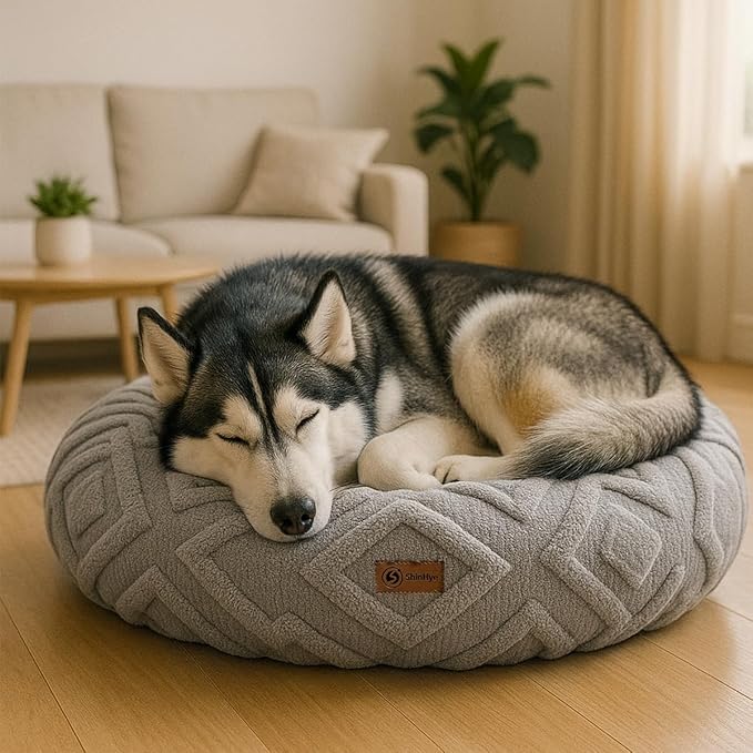 ShinHye Cat Bed - Washable Donut Bed for Cats and Small Dogs, Calming Round Pet Bed with Non-Slip Bottom, Indoor Comfort for Puppy & Kitten(LX-Grey-28x28)