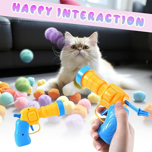 21Pcs Cat Ball Toy Launcher - Includes 20 Colorful Plush Cat Balls and Exciting Launcher Set,Funny Interactive Cat Toys for Bored Indoor Adult Cats, Cute Kitten Kitty Toys