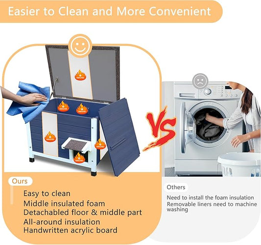 Rockever Outdoor Cat House, 100% Insulated Cat House for Outdoor Cats Weatherproof Feral cat House for All-Round Foam Layers Filling (Blue, L)