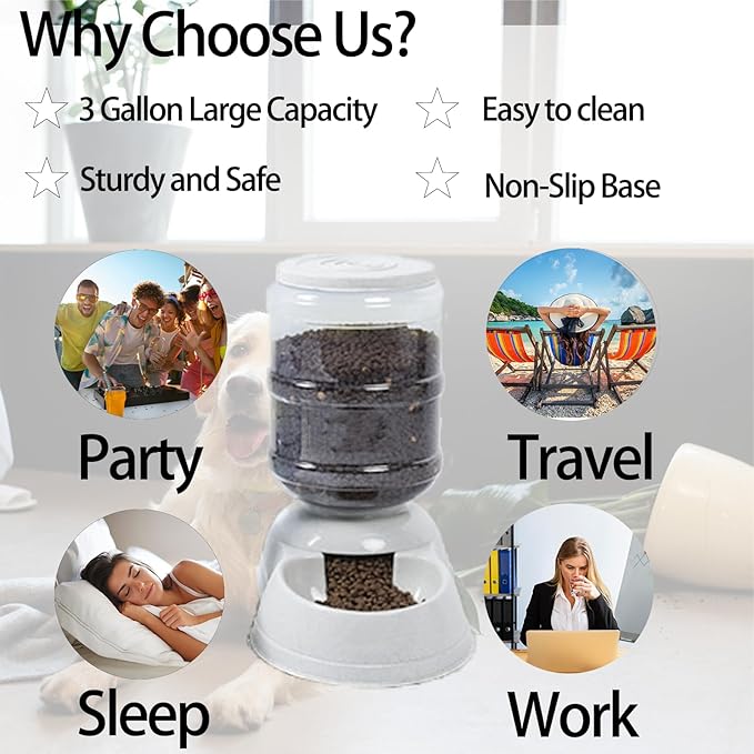 Automatic Dog Feeders for Large Dogs,Gravity Dog Food Dispenser,Automatic Cat Feeder Food Dispenser,Pet Feeder Station Travel Supply Feeder for Large Dog, Gray