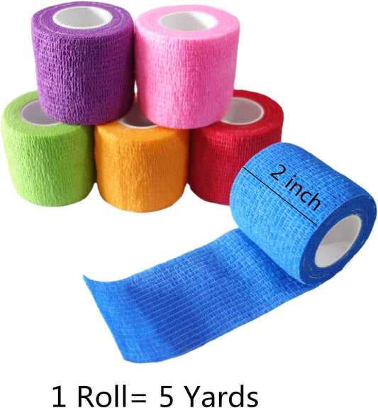 6 Pack 2" x 5 Yards Self Adhesive Bandage Wrap Breathable Cohesive Vet Wrap for Pets, Elastic Self-Adherent Tape for Sports, Wrist, Ankle (Mixed Colors)
