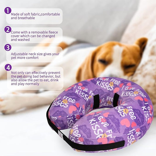 CuteBone Inflatable Soft Dog Cone with Removable Fleece Covers for Small/Medium/Large Dogs and Cats After Surgery GWB06S