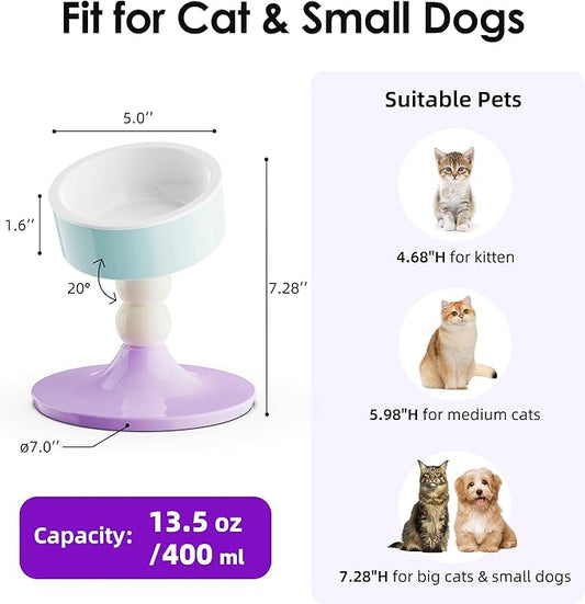 Ceramic Elevated Raised Cat Bowls,3 Heights Adjustable Raised Dog Bowl Stand for Indoor Cats and Small Dogs,15° Tilted Cat Food Feeding Dishes,Adjusts to 4.69", 5.98", 7.28" (Pink & White)