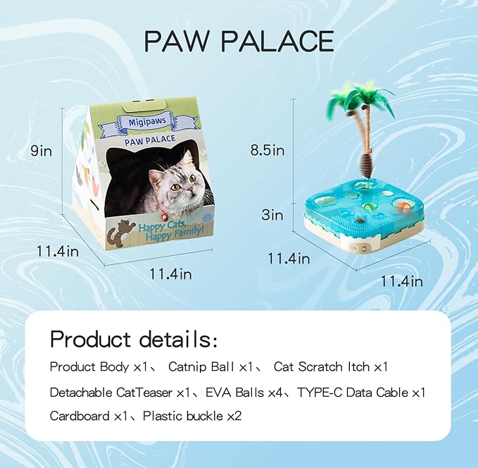 Migipaws Paw Palace Replacements,3 EVA Balls,1 Catnip Ball,2 Coconut Tree Teaser Pole Feather Accessories,Cat Ball Toys
