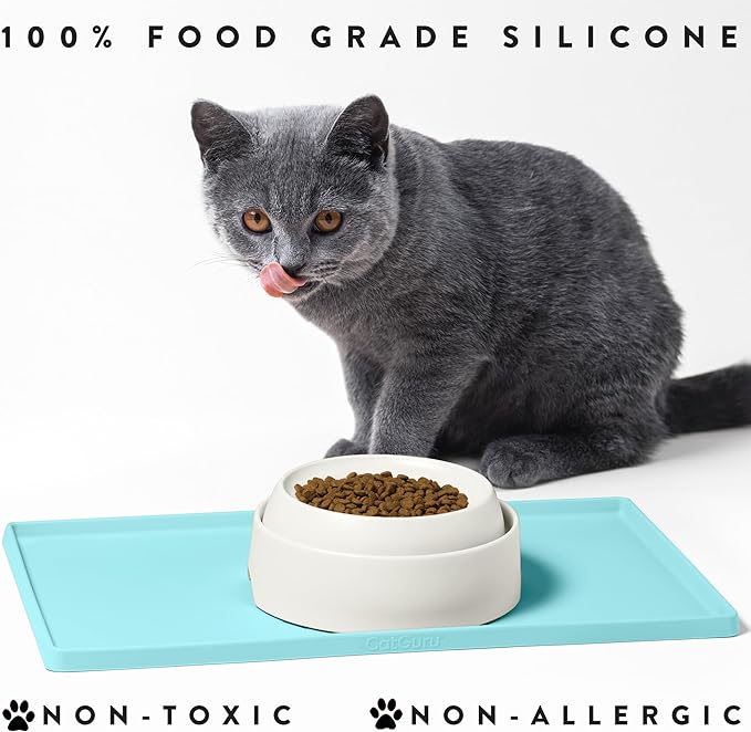 CatGuru Cat Food Mat, Small & Large Pet Feedingd Mat, 100% Waterproof Cat Mats for Food and Water, Silicone Mats for Pet Bowls, Non-Slip Placemat for Water Bowl or Fountain (Small, Aruba)