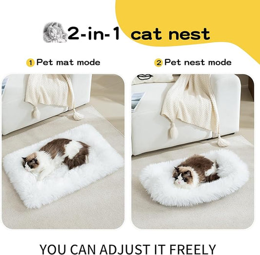 Fluffy Dog Cat Bed Mat 19.6x31.4 inch, Washable Soft Plush Faux Fur Warm Area Puppy Pads Blanket for Indoor Pet Sleep Cushion White