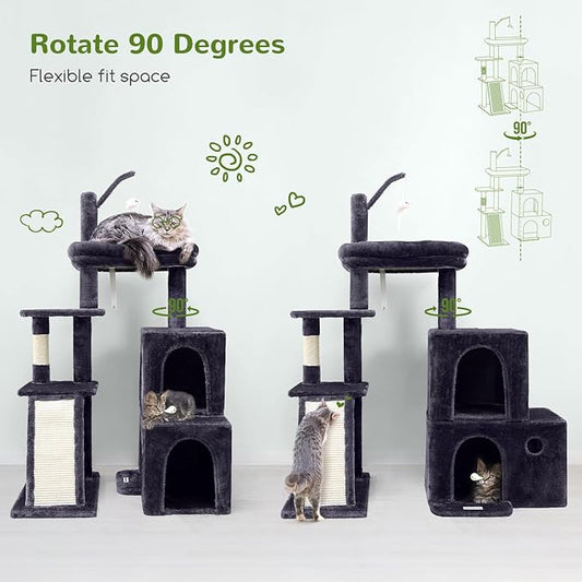 Globlazer Cat Tower for Adult Indoor Cats, 50-inch Heavy Duty Cat Tree for Big Cats, Cat Tree House with Extra-Large Padded Platform, Sisal Scratching Board, 2 Large Condos, F50, Dark Grey