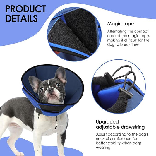 Large Dog Soft Cone Recovery Collar, Comfortable Dog Head Cone Collar for Large Dogs, Pet Surgery Cone Soft Neck Protector, Blue L