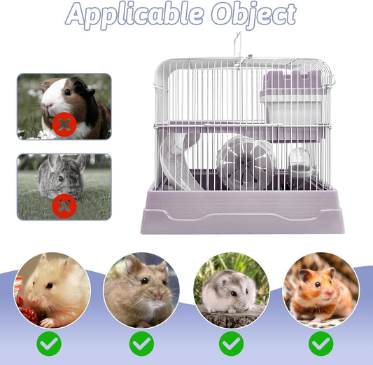 PINVNBY 2-Tier Dwarf Hamster Cage, Hamster Travel Cage Portable Mouse Cage with Running Exercise Wheels, Water Bottle and Food Dish for Hamster Mouse Rat 11.7 * 8.7 * 9.38 in (Blue)
