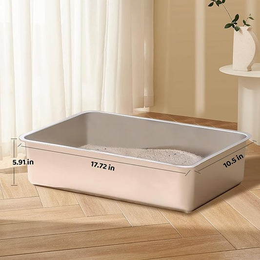 Stainless Steel Cat Litter Box - Kitty Litter Boxes-Metal High Sided Cat Pan, Indoor Litter Tray, No Smell, Easy to Clean, Pet Toilet Supplies for Kitten, Kitty, Rabbit
