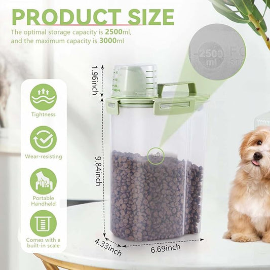 SenseYo 2.5lb Pet Food Storage Container with Measuring Cup, 3L Cat Food Storage Container Dog Food Storage BPA Free for Small Dog, Cat, Bird (Green)