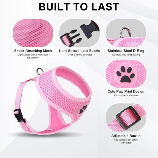 BINGPET No Pull Dog Harness,Soft Mesh Breathable All Weather Vest Harness,Safety Protection Design Durable Adjustable Step-in Easy Walk Dog Harness for Small Medium Large Dogs(LightPink,L)