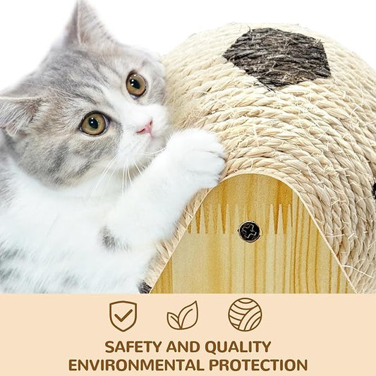 Durable Spinning Cat Ball Interactive Exercise Toy, Natural Sisal Cat Scratching Ball with Stable Stand, Cat Scratcher Toy for Cats & Kittens