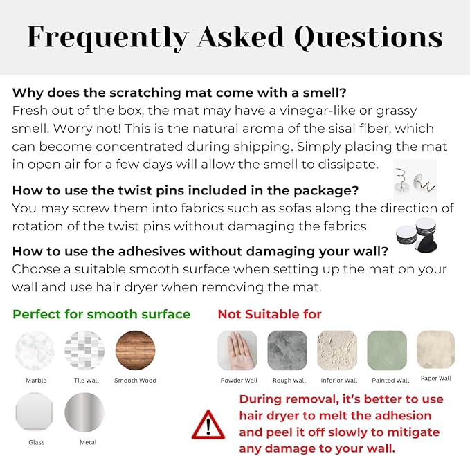 Sisal Cat Scratcher Post Mat (Use on Wall, Couch and Carpet), Shedding-Resistant Scratching Surface - 21.7x13 with Adhesives, Pads and Twist Pins (Cat in a Pink Room)