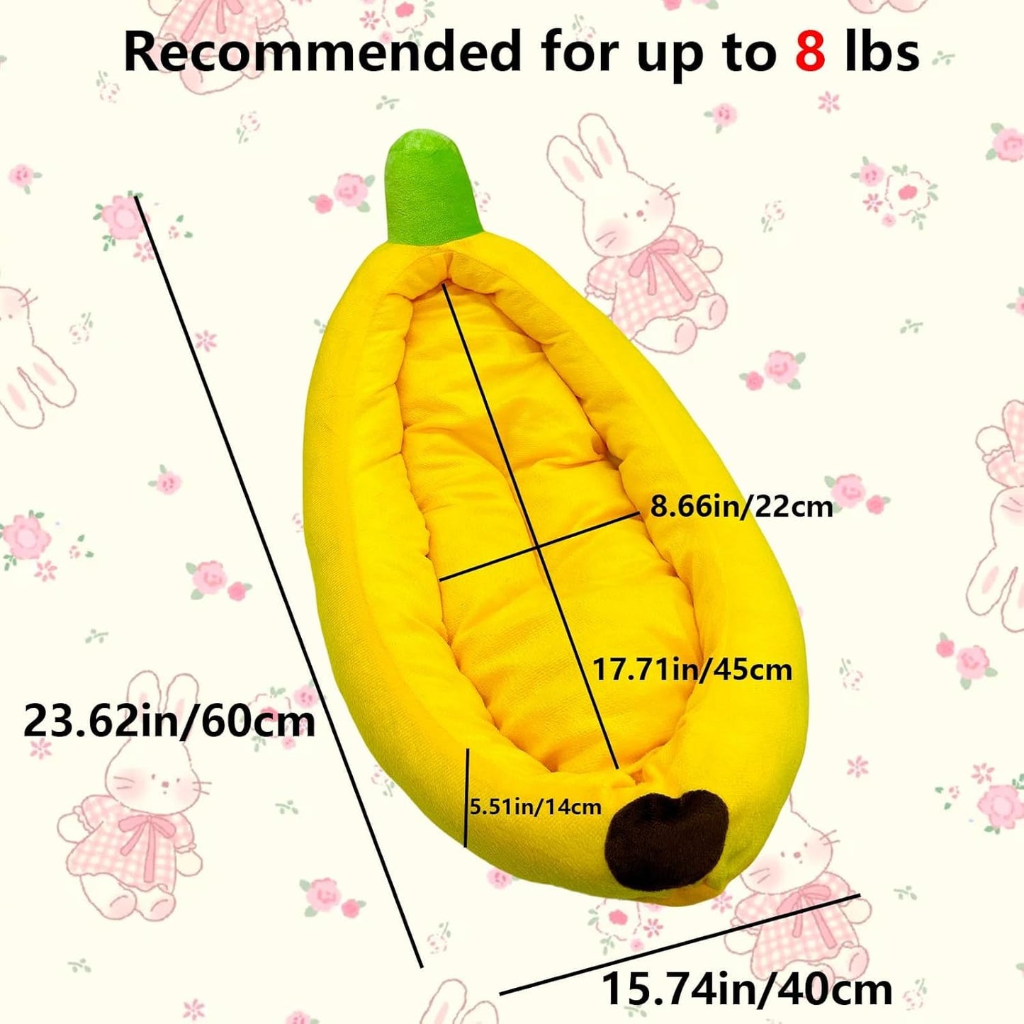 Rabbit Bed,Bunny Bed,Thick&Soft with Removable Mat,Machine Washable Guinea Pig Cushion,Cozy Rabbi Plush House,Warm Small Animal Sleeping Beds(Yellow Banana Shape-L)