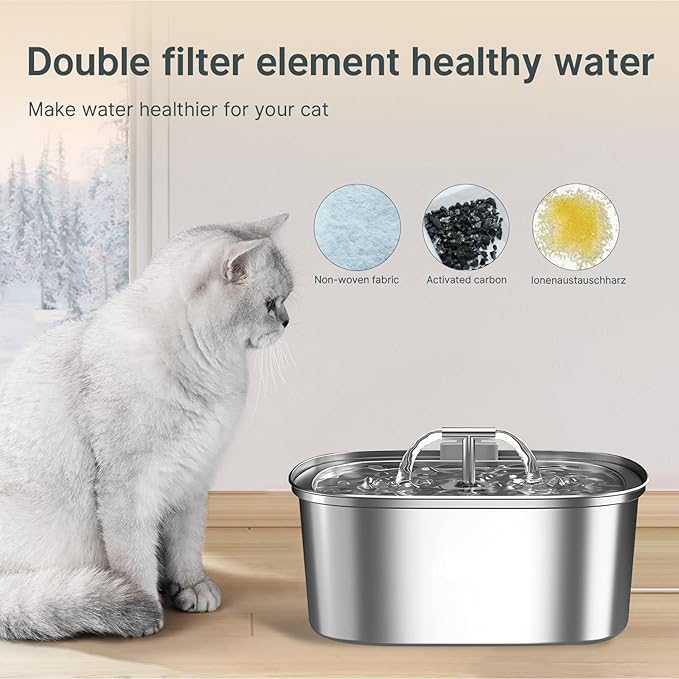32 Pcs Cat Water Fountain Filters,16 Pack Cat Water Fountain Replacement Filters & 16 Pack Pre-Filter Sponges,Pet Fountain Filter Replacement for 3.2L/108oz Stainless Steel Fountain