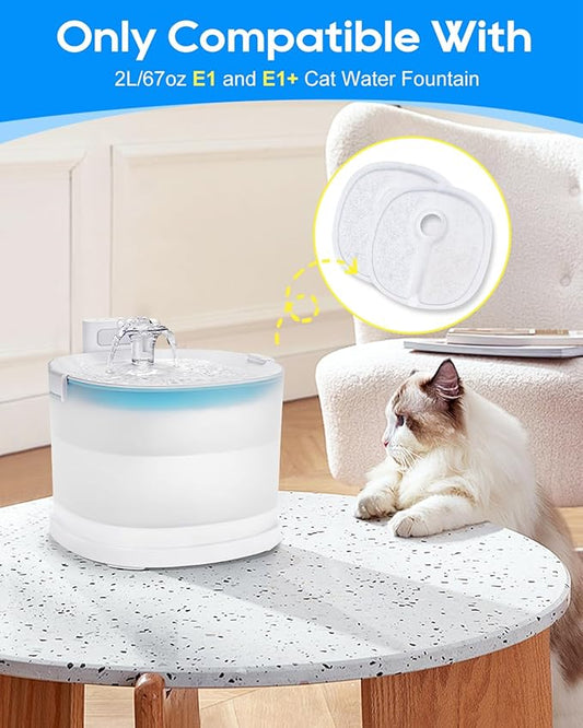 Cat Fountain Filter Replacement, Compatible with 2L/67oz E1 and E1+ Automatic Cat Water Dispenser, Cat Water Fountain Filters, Pet Fountain Filters Replacement Multilayer Filter, 12Pack