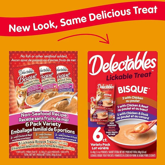 Delectables Bisque Non-Seafood Lickable Cat Treats Variety Pack, 6 Count (Pack of 6)