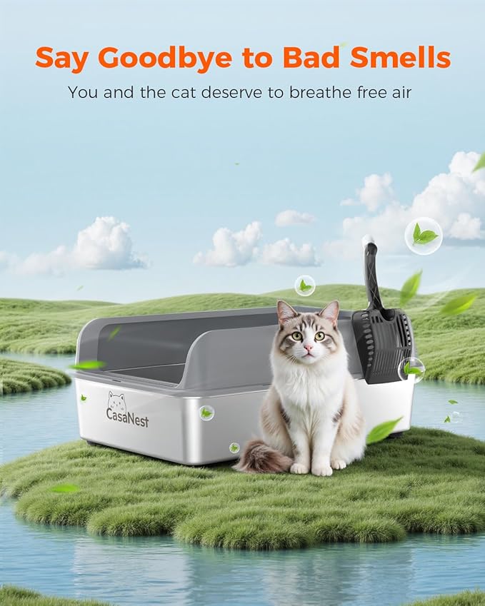 XXXL Stainless Steel Cat Litter Box with Lid 28.1''×20.5''× 10.1” Extra Large Metal Cat Litter Box for Big, Multi Cats, Anti-Leakage & Non-Stick Metal Pan, Easy to Clean, Durable (Dark Grey