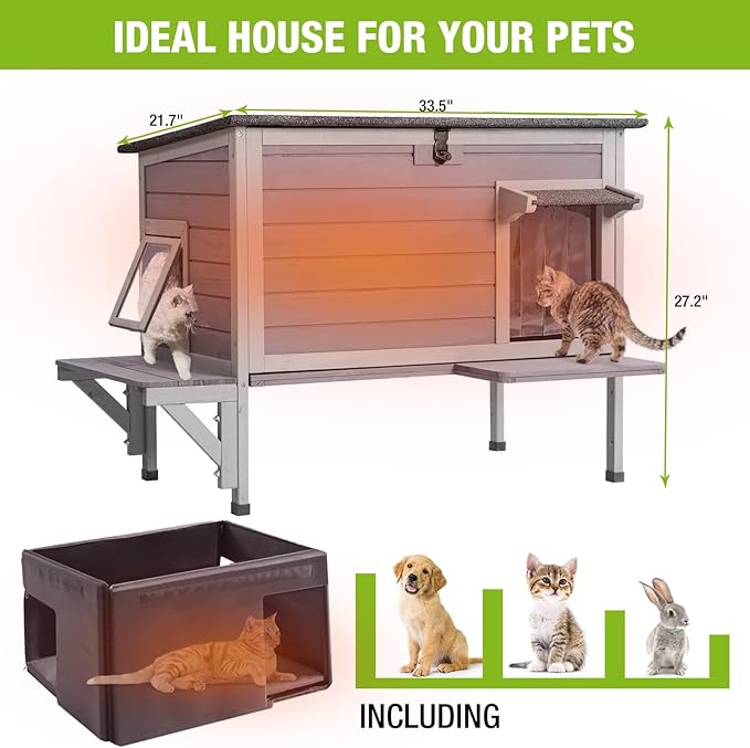 GUTINNEEN Outdoor Cat House Insulated, Kitty House for Winter Weatherproof Feral Cat Shelter