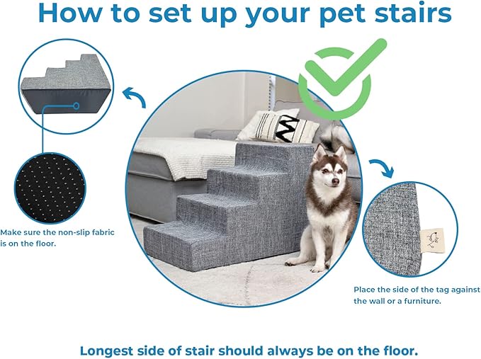Best Pet Supplies Dog Stairs & Steps - CertiPur-US Made in USA Foam Steps for Small Dogs & Cats, Non-Slip Indoor Balanced Pet Step Support, Dog Ramp, No Assembly, Pale Teal, 3-Step (13.5-inch Height)