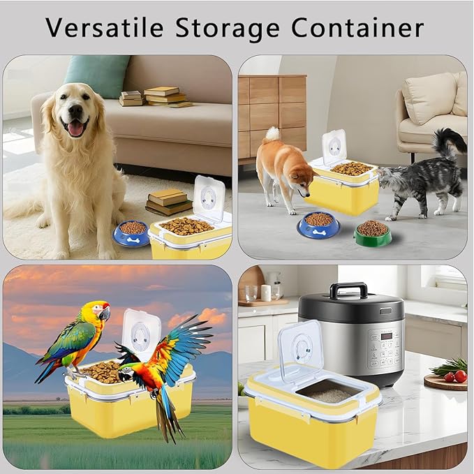 Sanbo Dog Food Storage Container Stainless Steel with Scoop, Airtight Pet Metal Food Storage Bin,Cat Food Canister,Storage Box with Date Tracker for Kitchen (Yellow, 10L)