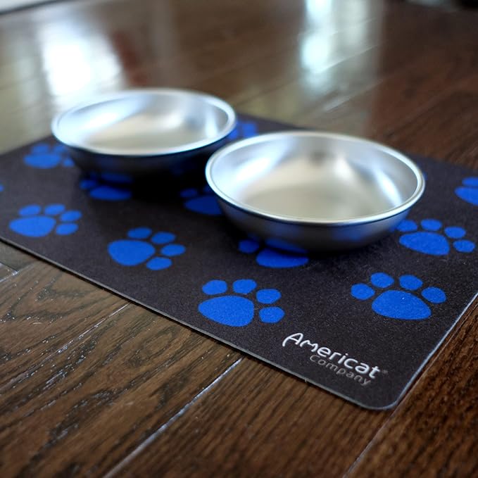 Americat Cat Feeding Mat Machine Washable, Waterproof, No-Slip Cat Placemat Protect Floors from Messy Eaters & Drinkers 16 x 12 Inches (Paw Prints)