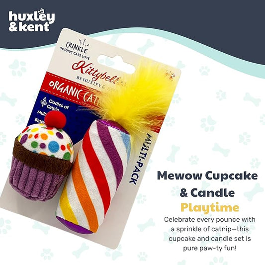 Huxley & Kent Plush Cat Toy - Interactive Catnip Toy for Cats & Kittens - Soft with Crinkle & Catnip - Fun Indoor Play - Mewow Cupcake & Candle, 2pk