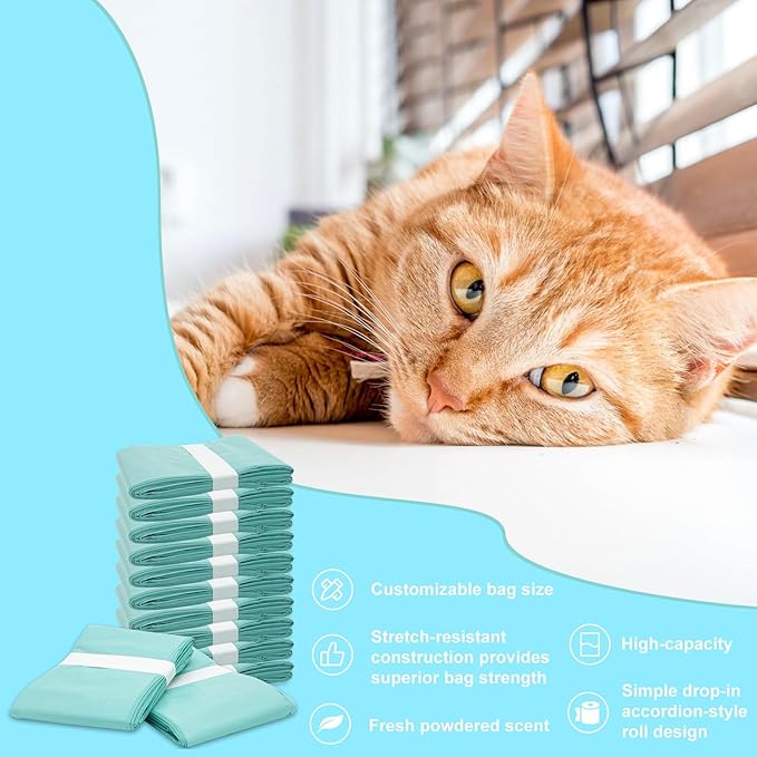 Cat Litter Pail Liner Refills Bags Compatible with Litter Champ Litter Pail, Green, Lightly Scented, 12 Pack