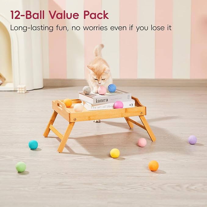 Potaroma 12 Pcs Quiet Play Felt Cat Ball Toys with Catnip Inside, Cat Kicker Exercise Toys, Fun Colorful Kitty Kitten Toys 1.6 Inches