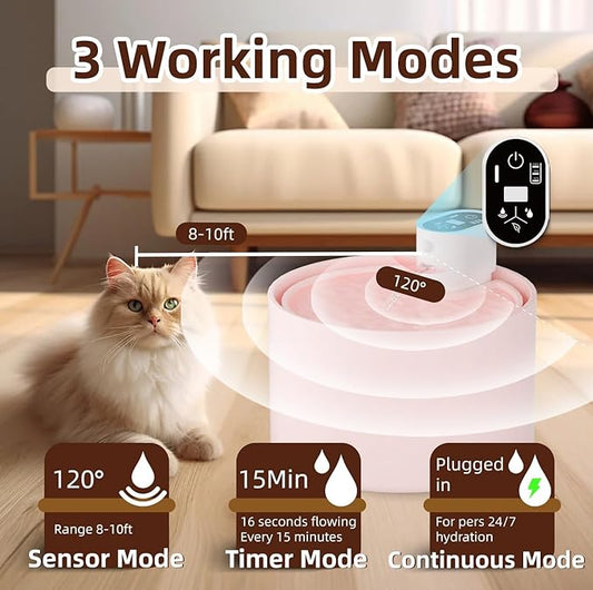 Ceramic Cat Water Fountain,Cat Water Fountain Cordless Automatic with Ultra-Quiet Pump and 4 Filter for Cats, Dogs, Multiple Pets