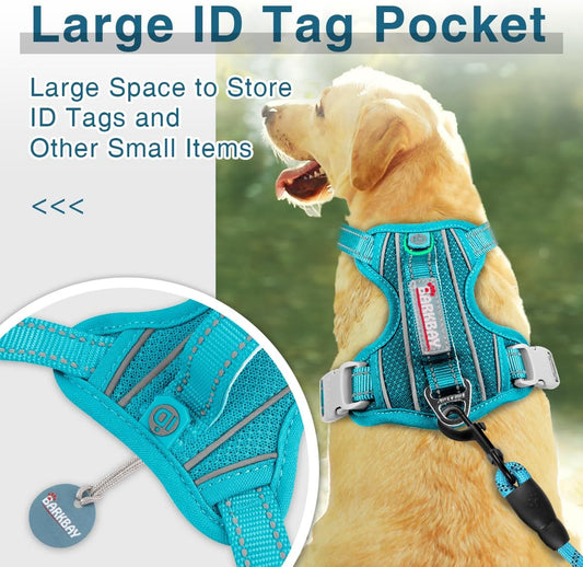 BARKBAY Dog Harness No Pull with ID Tag Pocket - Heavy Duty, Reflective, Easy Control for Large Dogs(Ocean Blue,L)