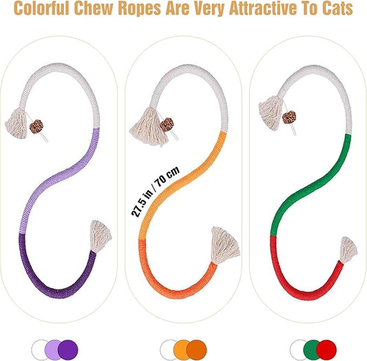 3 PCS Cat Chew Toy Catnip Toys for Cats 27.5in Interactive Cat Toy for Indoor Cats Kitten Teething Toys