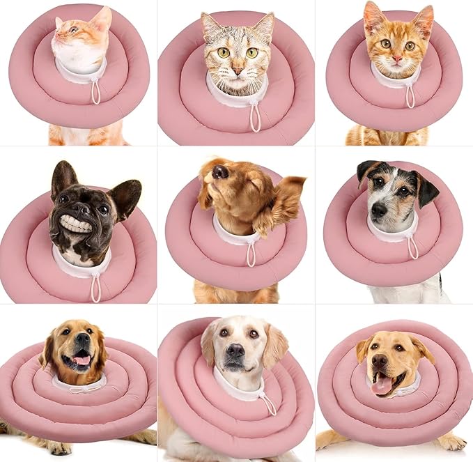 IDOMIK Dog Recovery Collar, Waterproof Soft Dog Cone After Surgery, Comfy Protective Elizabethan Collar Alternative for Dogs Cats, Adjustable Pet Neck Donut Cone Anti-Licking Biting Wounds,Pink,L