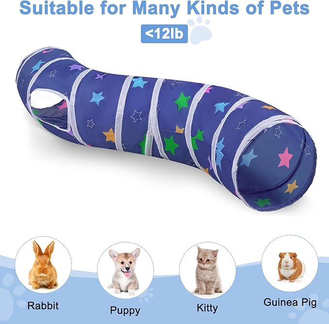 Glittme Cat Tunnel, Cat Tunnels for Indoor Cats, S-Shape Cats Cave with Cat Toys, Foldable Cat Tubes and Tunnels for Cats, Rabbit, Puppy, Guinea Pig