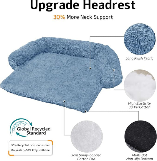 GGIB Calming Dog Bed Fluffy Plush Dog Mat for Furniture Protector with Removable Washable Cover for Large Medium Small Dogs and Cats (Large, Navy)
