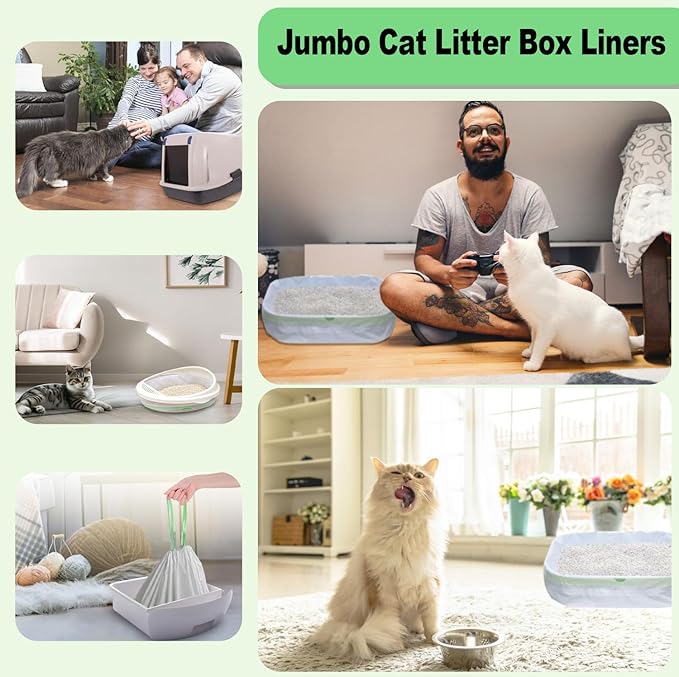 Cat Litter Liners Large, 30 Pack Jumbo Drawstring Cat Litter Bags, Extra Thick Litter Pan Liners Heavy Duty 36"x16" for cat