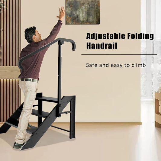 RV Step Stool Foldable, Folding 3 Step Ladder, Hot Tub Steps with Handrail, Portable Pool Ladder, 660Lbs Heavy Duty Ladder Shelf Outdoor Mobile Home Stairs for Camper, Porch, SPA Pool, Pet