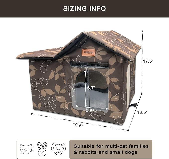 Indoor and Outdoor Cat House - Large Cat Hole, Insulated and Weatherproof Resistant Outdoor Wildcat House ,Foldable Cat Hideaway,19.5x17.5x13.5 inches, Brown