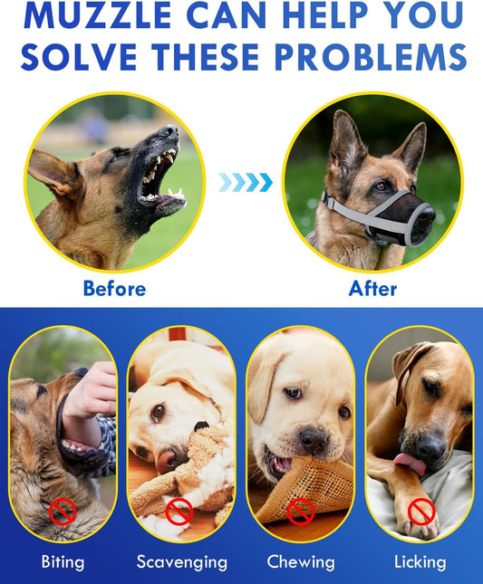 Dog Muzzle, Soft Air Mesh Muzzle for Small Medium Large Dogs Anti Biting Barking Chewing, Breathable Drinkable Adjustable Loop Pets Muzzle for German Shepherd Husky Labrador Retriever (Grey,L)