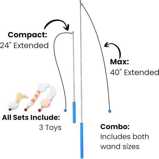 Magnetic Catch Wand (Max 40") Cat Toy – Interactive Telescoping Wand for Indoor Cats and Kittens, Magnetic Easy Catch & Release, Durable Enrichment Toy with 3 Lures