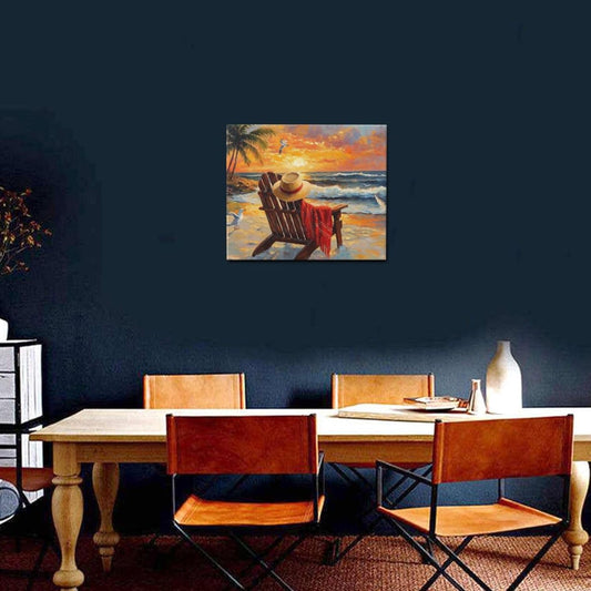 Beach Coastal Bathroom Pictures Wall Art, Seaside Ocean Bathroom Wall Decor, Sunrise Palm Framed Painting Canvas Artwork for Bedroom Living Room Decorations 24"L x 20"W