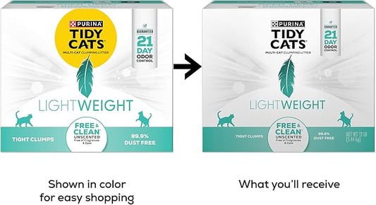 Purina Tidy Cats Lightweight Free and Clean Unscented, Multi-Cat, Clumping, 99.9 Percent Dust Free Cat Litter - 12 lb. Box